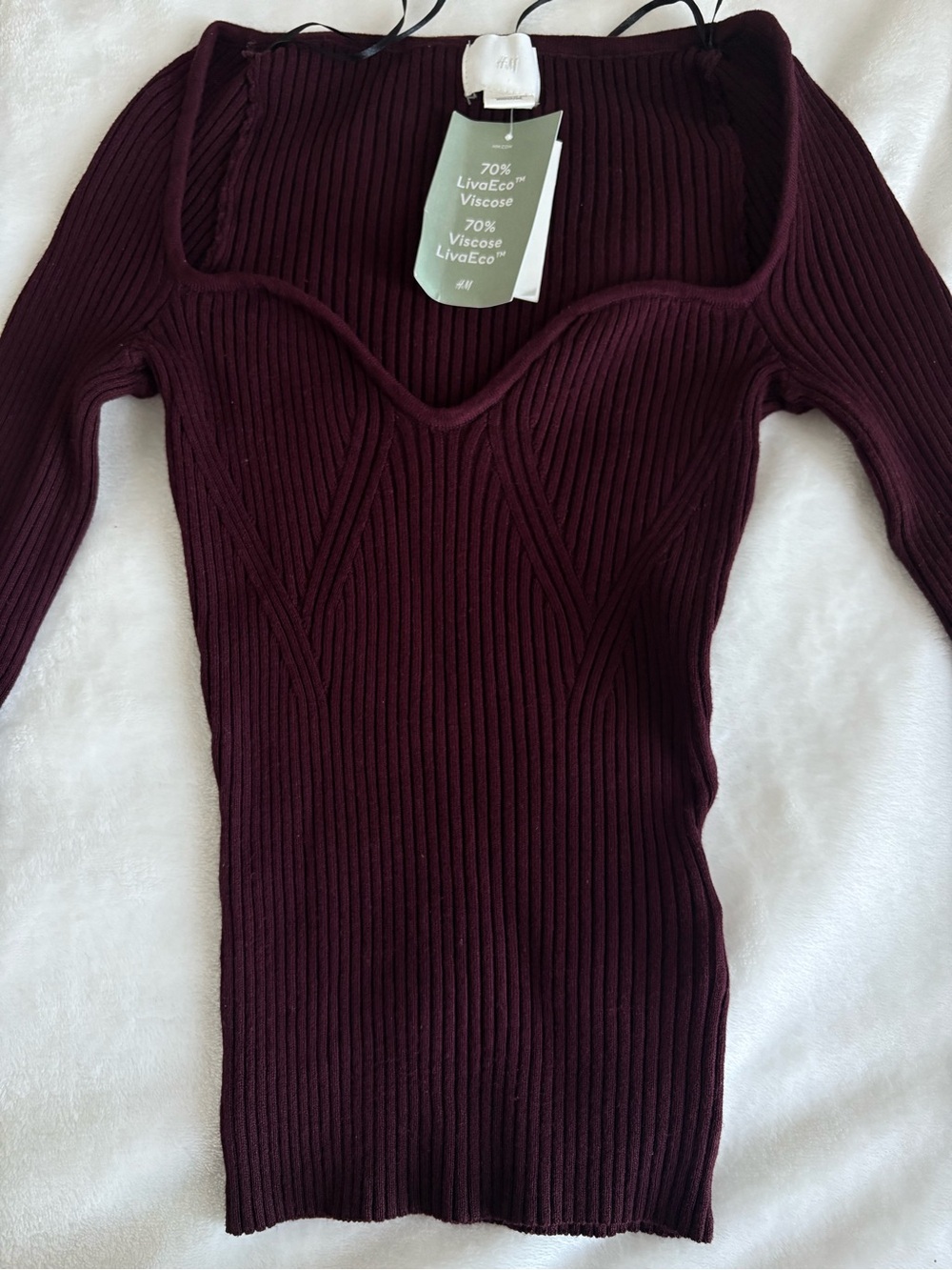 H&M Women's Ribbed V-Neck Sweater Top - Burgundy